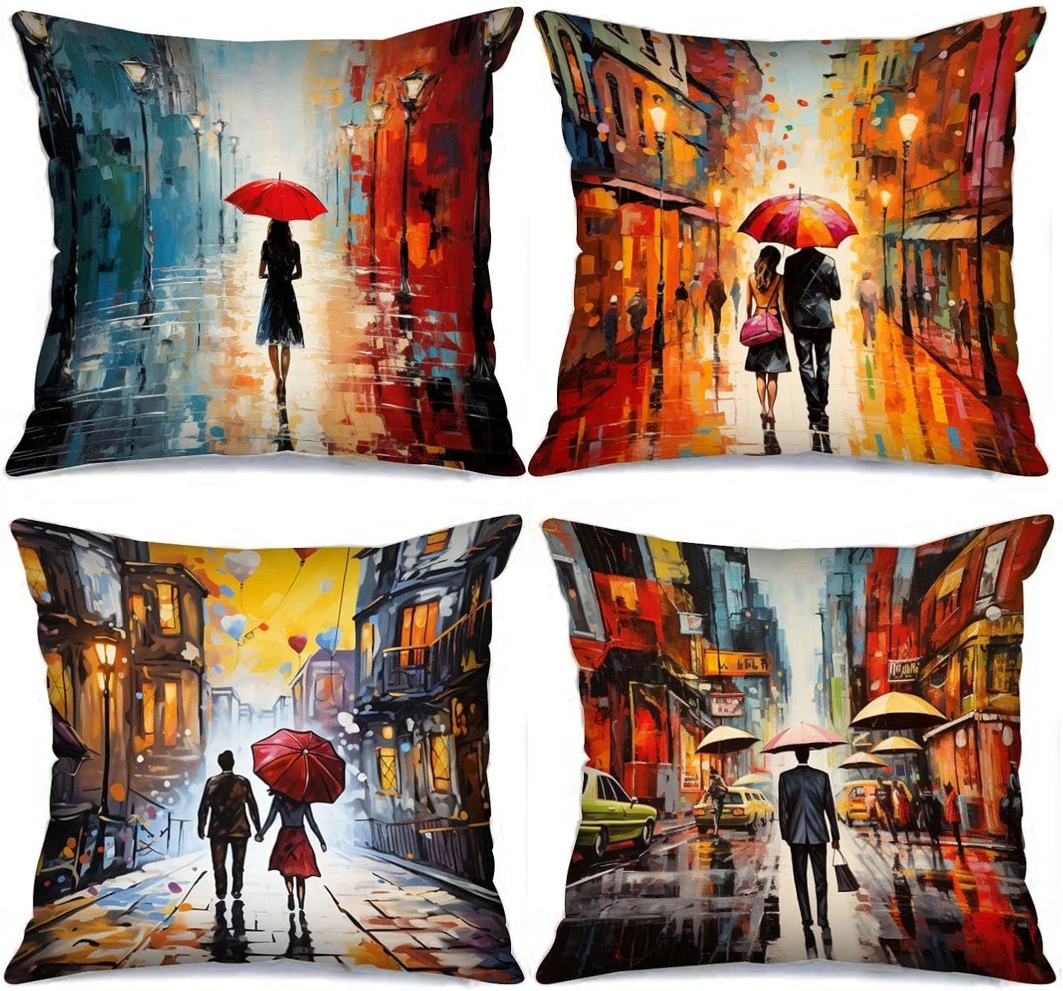 Set of 4 Romantic Cityscape Cushion Covers - 45cm x 45cm