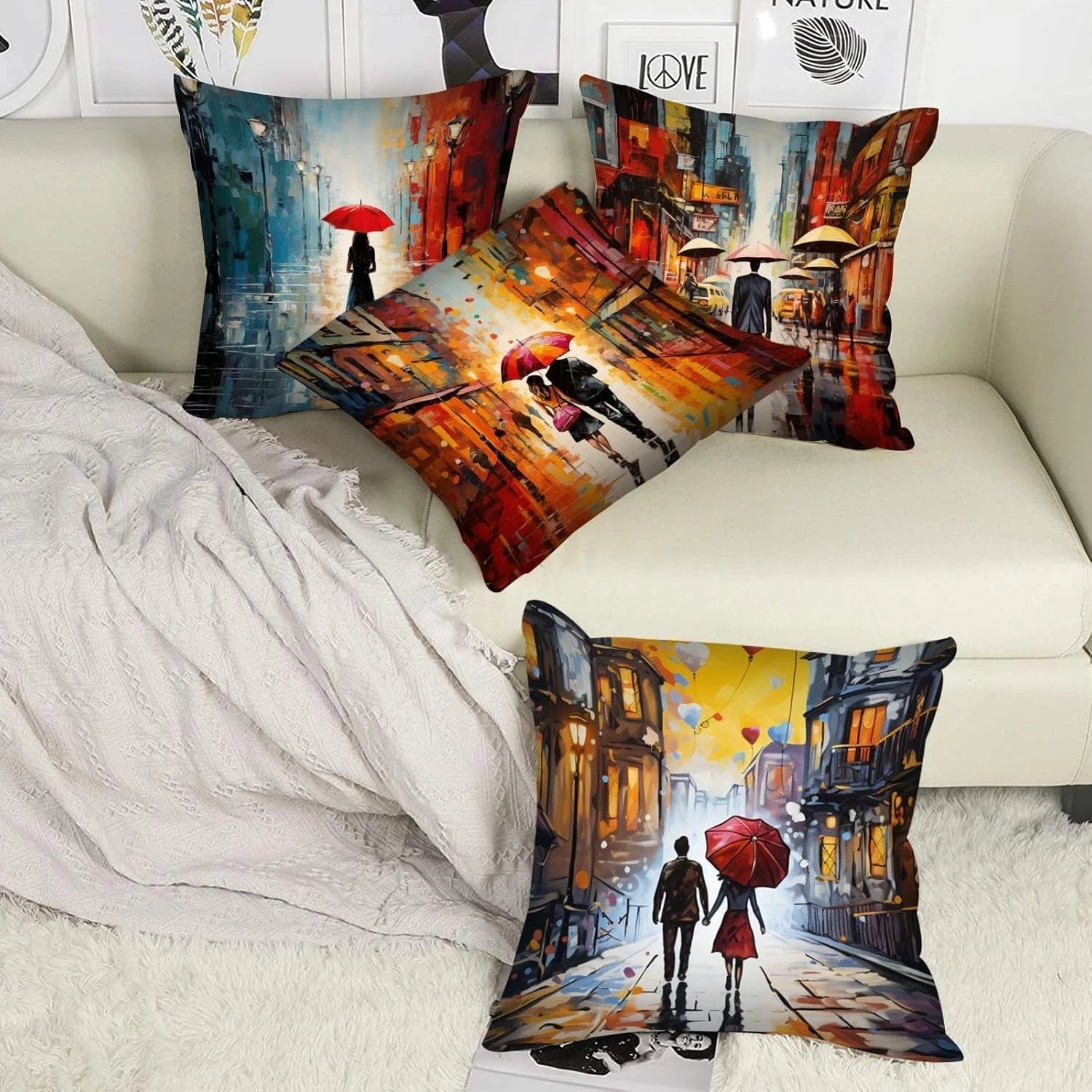 Set of 4 Romantic Cityscape Cushion Covers - 45cm x 45cm