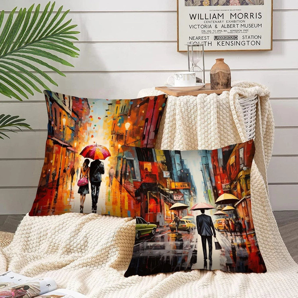 Set of 4 Romantic Cityscape Cushion Covers - 45cm x 45cm