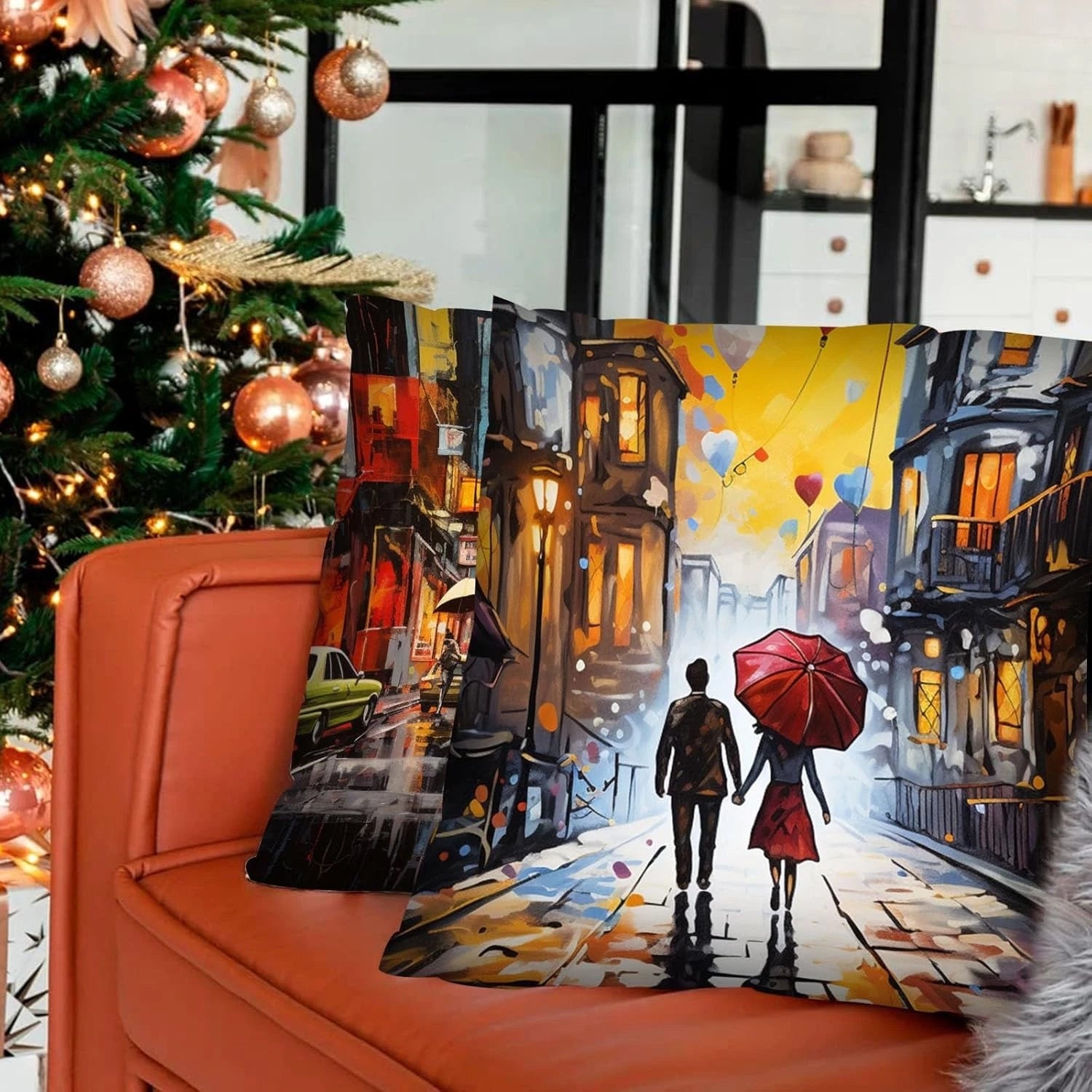 Set of 4 Romantic Cityscape Cushion Covers - 45cm x 45cm