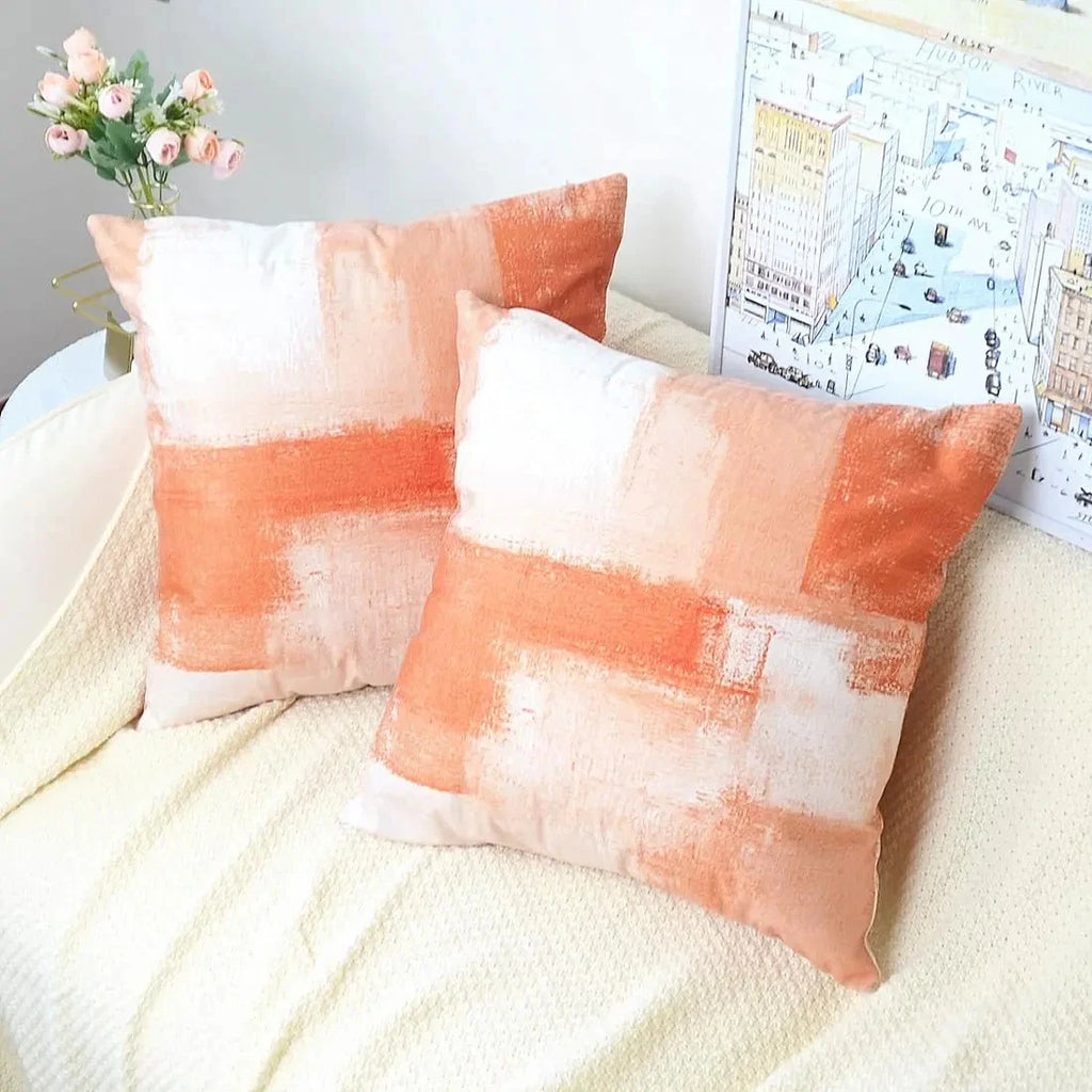 Set of 2 Velvet Cushion Covers 45x45cm Orange Geometric
