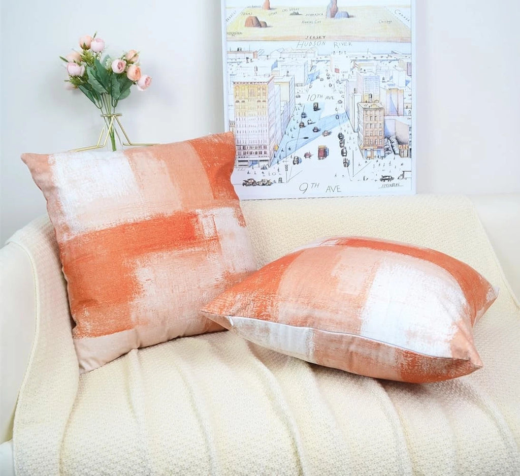 Set of 2 Velvet Cushion Covers 45x45cm Orange Geometric