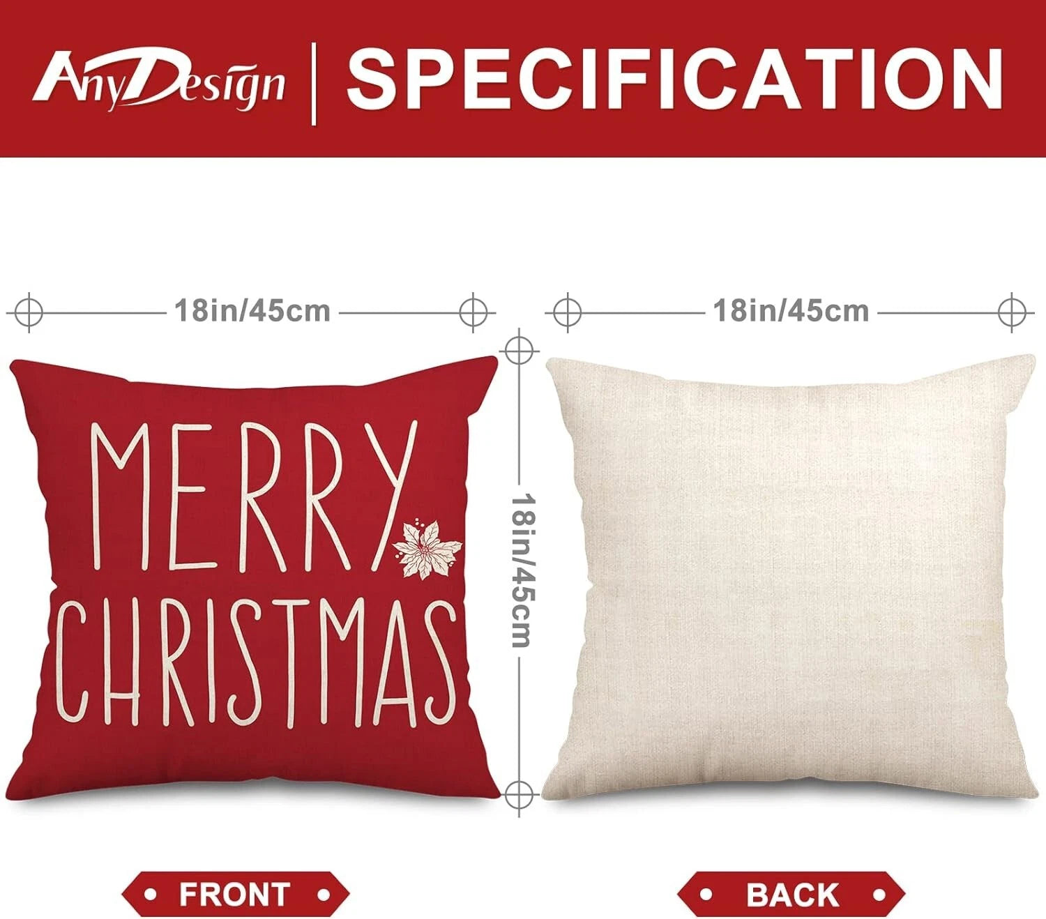 Set of 4 Christmas Cushion Covers- Beige,Red,Snowflakes,Poinsettia-45 x 45cm