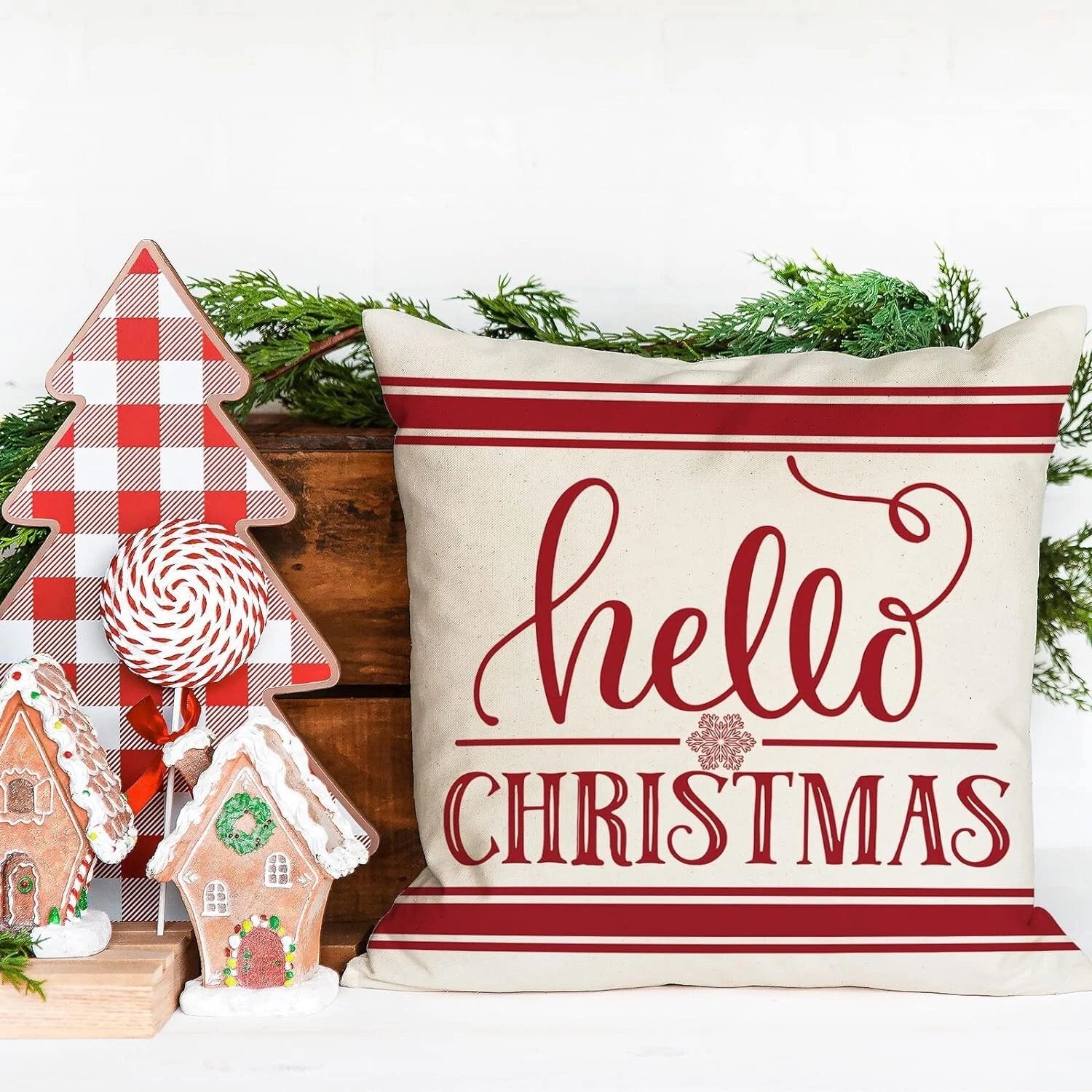 Set of 4 Christmas Cushion Covers- Beige,Red,Snowflakes,Poinsettia-45 x 45cm