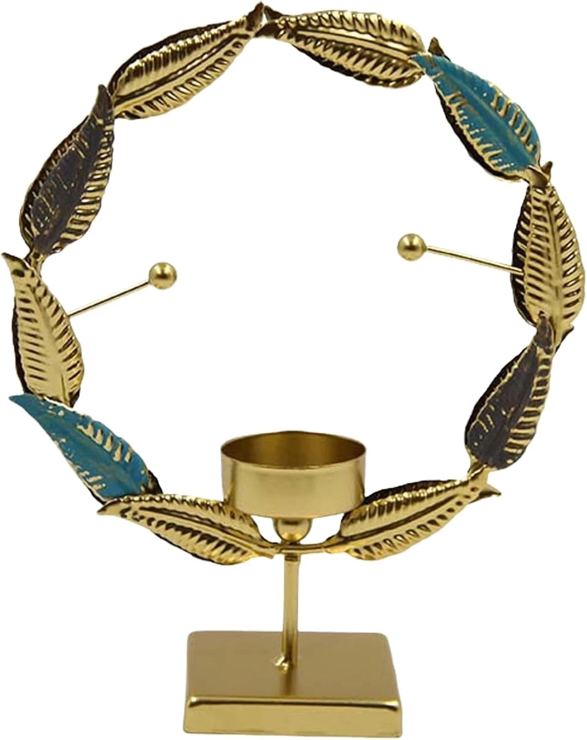 Candlestick Golden Iron Art Candle Holder, Circular Wheat Stalk Candle Holder