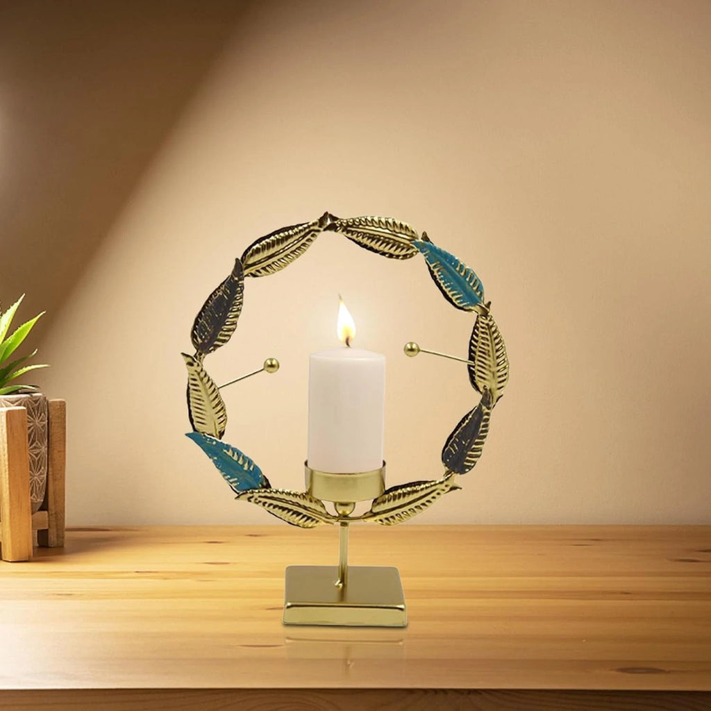 Candlestick Golden Iron Art Candle Holder, Circular Wheat Stalk Candle Holder