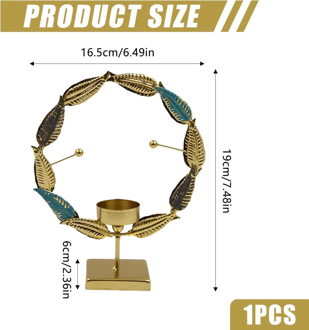 Candlestick Golden Iron Art Candle Holder, Circular Wheat Stalk Candle Holder