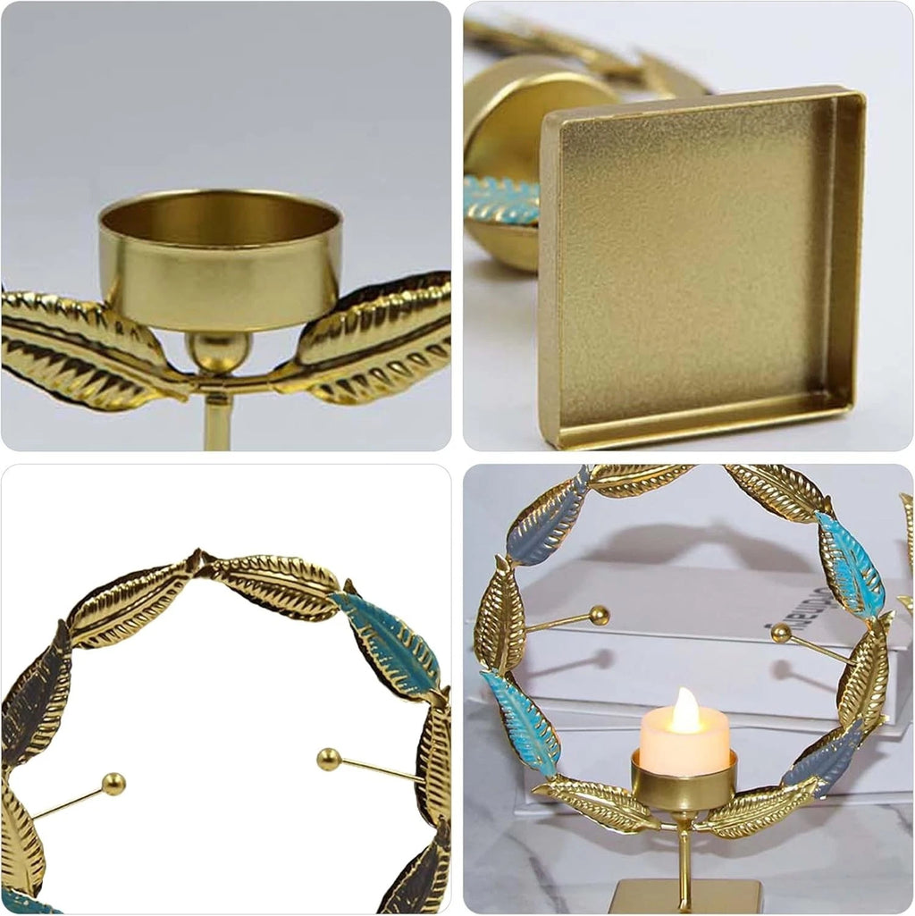 Candlestick Golden Iron Art Candle Holder, Circular Wheat Stalk Candle Holder