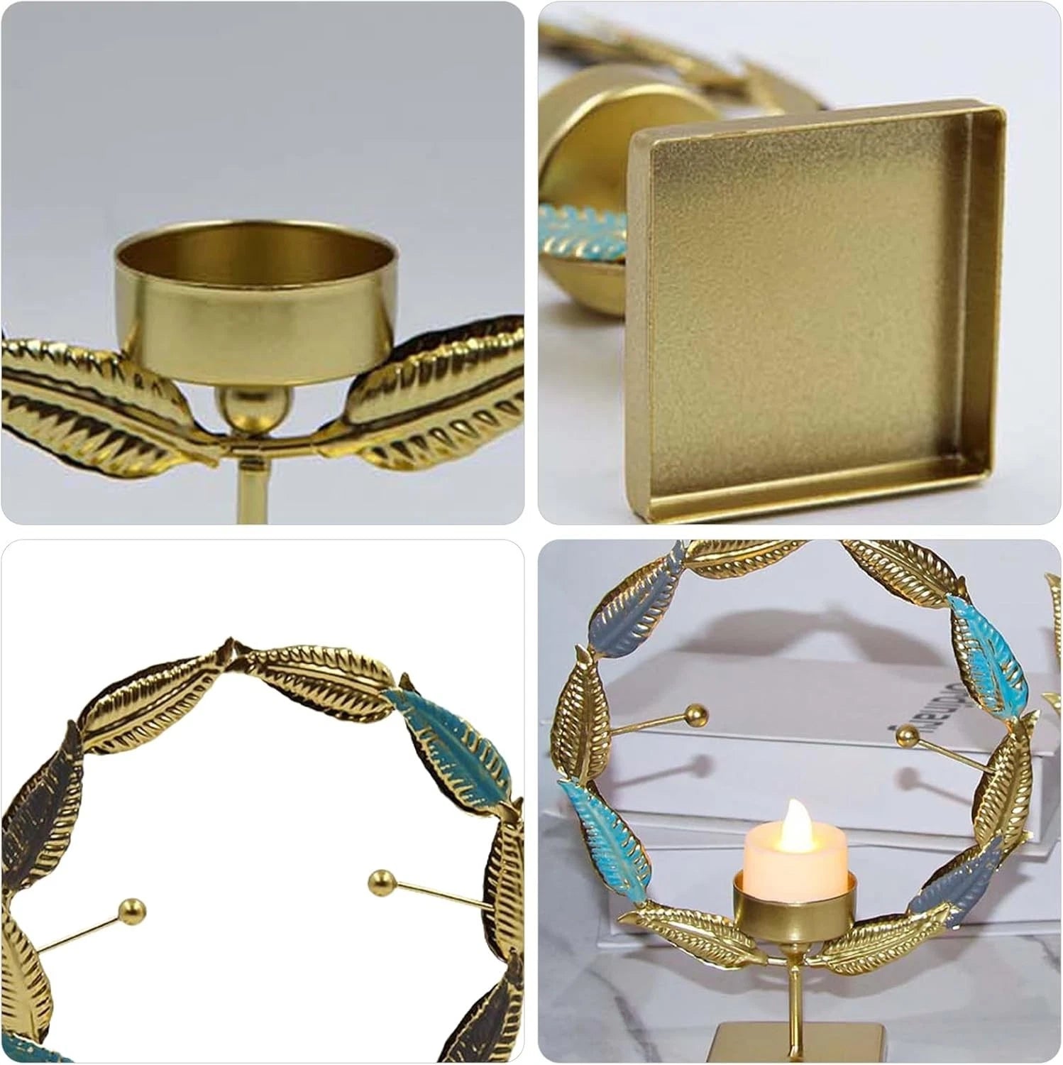 Candlestick Golden Iron Art Candle Holder, Circular Wheat Stalk Candle Holder