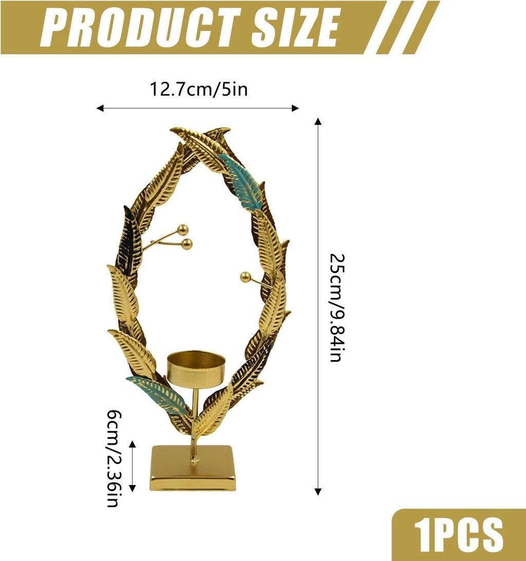 Candlestick Golden Iron Art Candle Holder, Oval Wheat Stalk Candle Holder