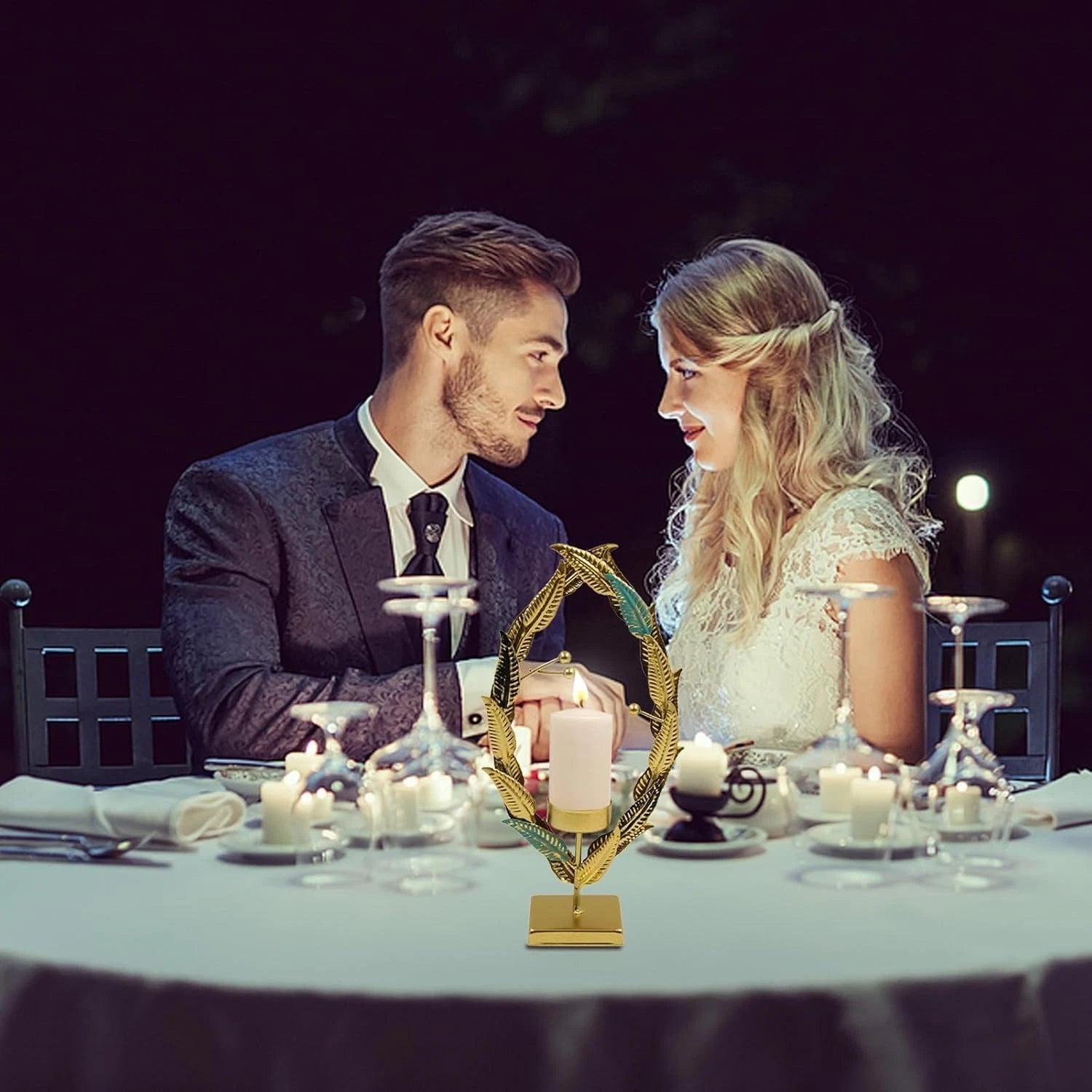 Candlestick Golden Iron Art Candle Holder, Oval Wheat Stalk Candle Holder