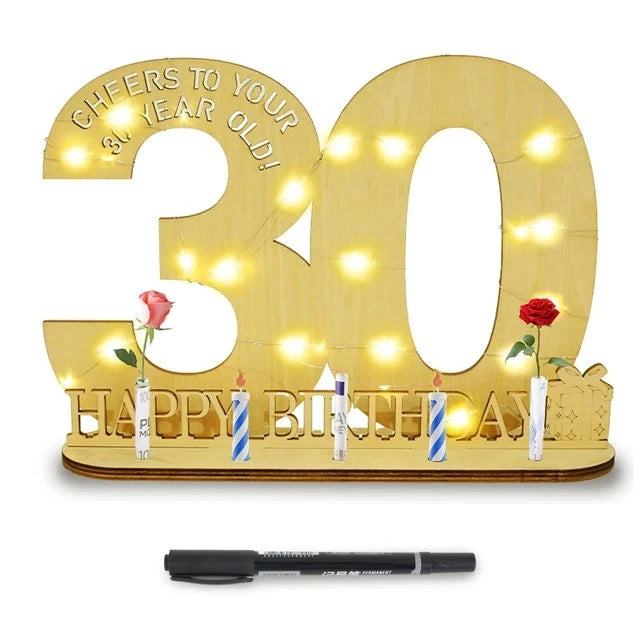 30th Birthday Decoration for Gifts / Wooden Signage- Plaque w/ LED String Lights