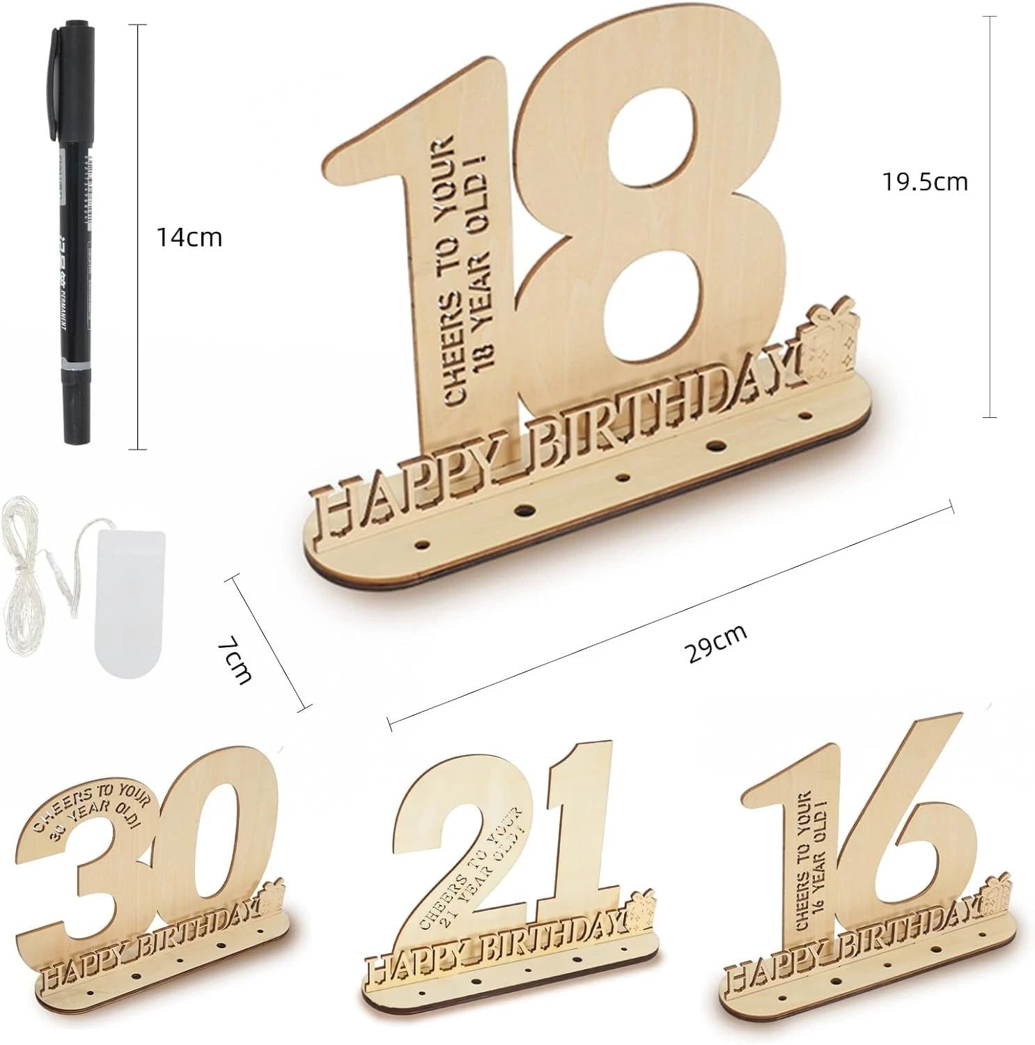 30th Birthday Decoration for Gifts / Wooden Signage- Plaque w/ LED String Lights