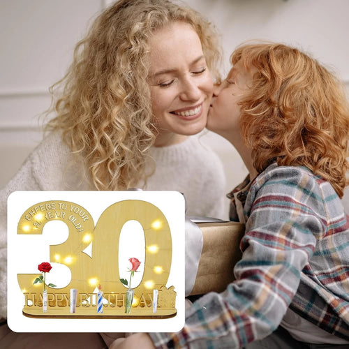 30th Birthday Decoration for Gifts / Wooden Signage- Plaque w/ LED String Lights