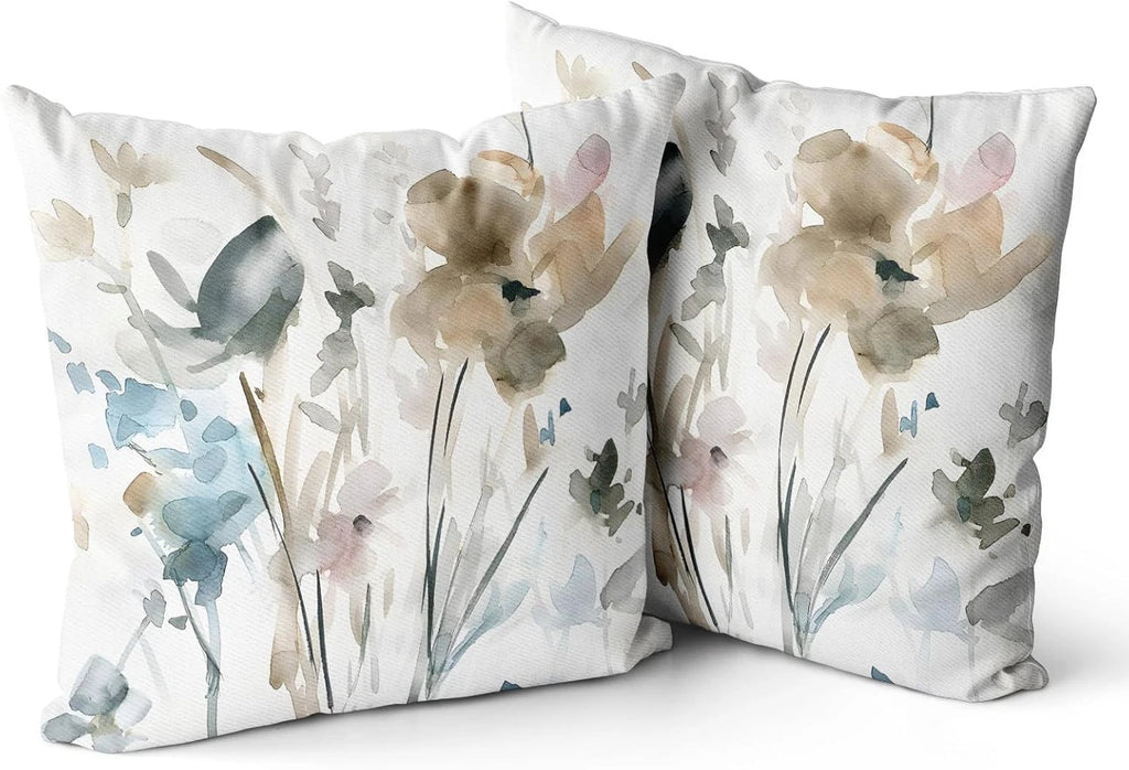 Snylcce Brown Cream Grey Teal Floral Cushion Covers - 45cm x 45cm