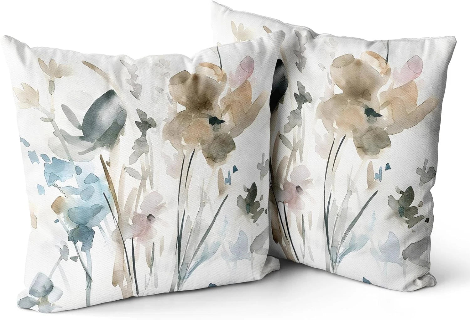 Snylcce Brown Cream Grey Teal Floral Cushion Covers - 45cm x 45cm