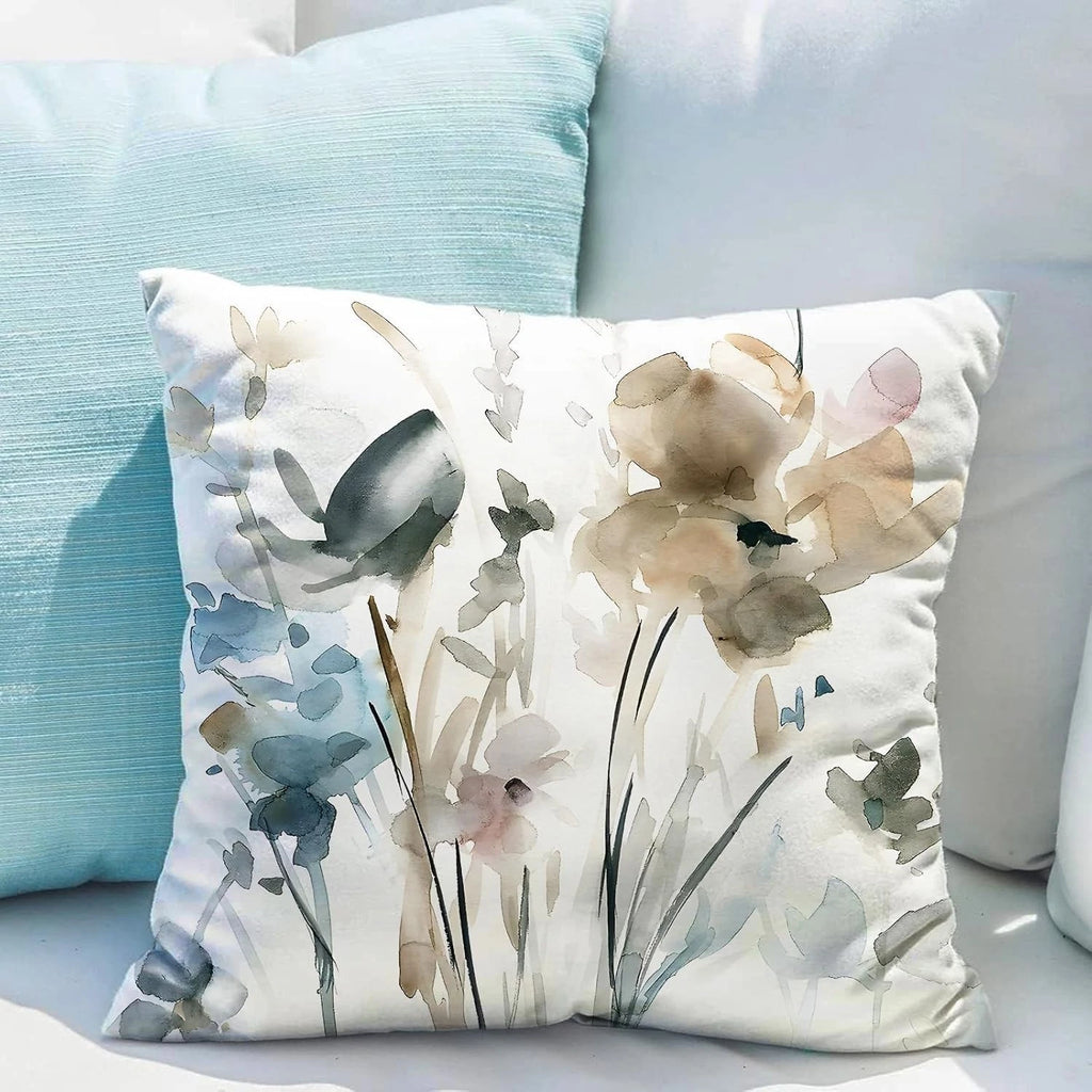 Snylcce Brown Cream Grey Teal Floral Cushion Covers - 45cm x 45cm