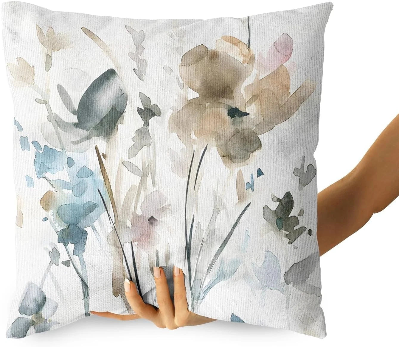 Snylcce Brown Cream Grey Teal Floral Cushion Covers - 45cm x 45cm