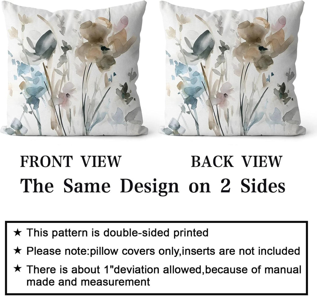 Snylcce Brown Cream Grey Teal Floral Cushion Covers - 45cm x 45cm