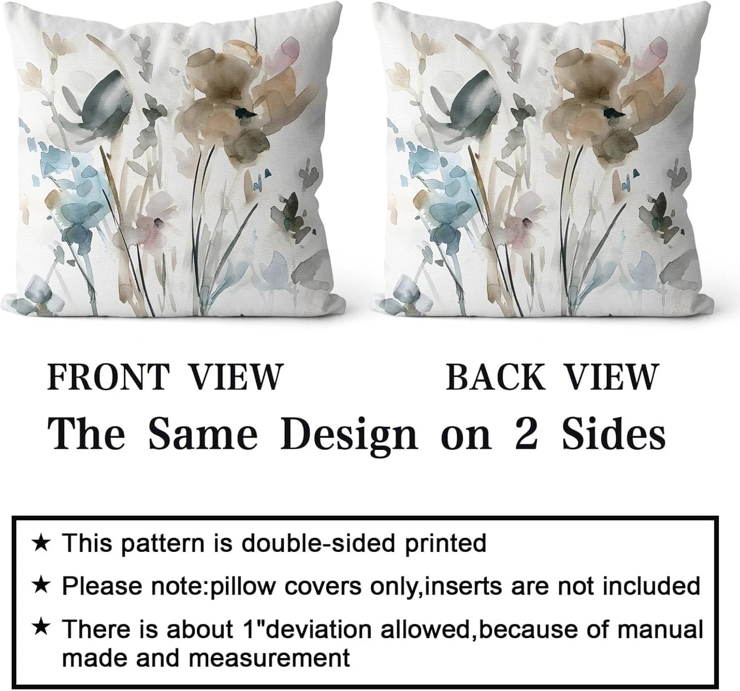 Snylcce Brown Cream Grey Teal Floral Cushion Covers - 45cm x 45cm