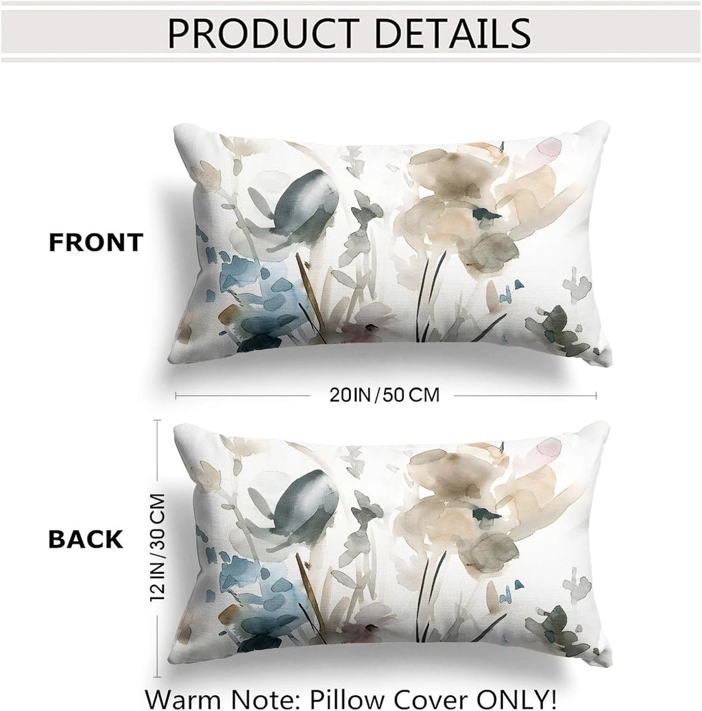 Snylcce Brown Cream Grey Teal Floral Cushion Covers - 30cm x 50cm
