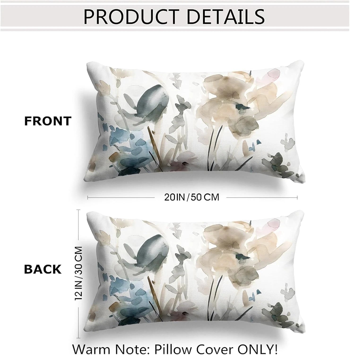 Snylcce Brown Cream Grey Teal Floral Cushion Covers - 30cm x 50cm