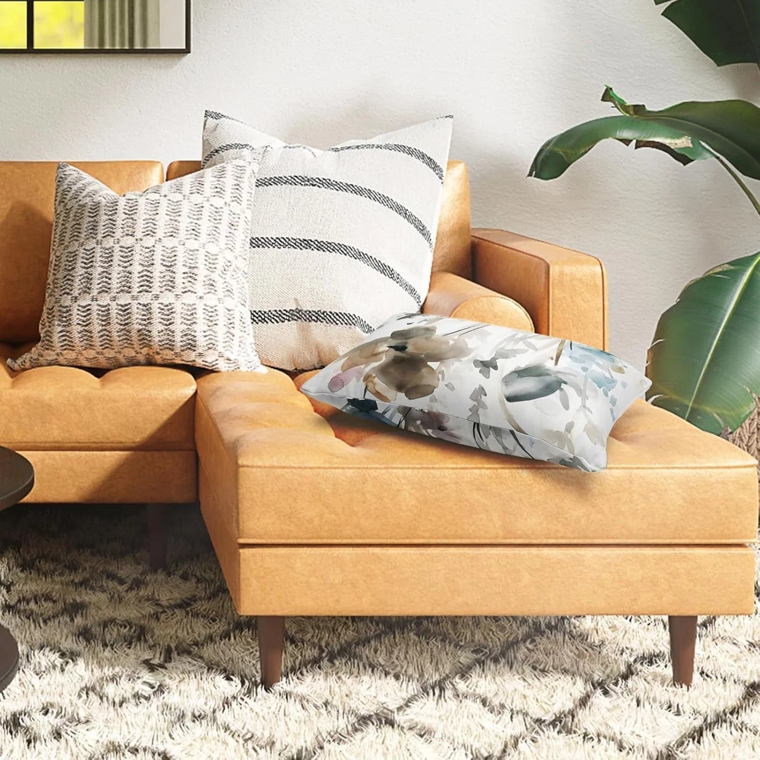 Snylcce Brown Cream Grey Teal Floral Cushion Covers - 30cm x 50cm