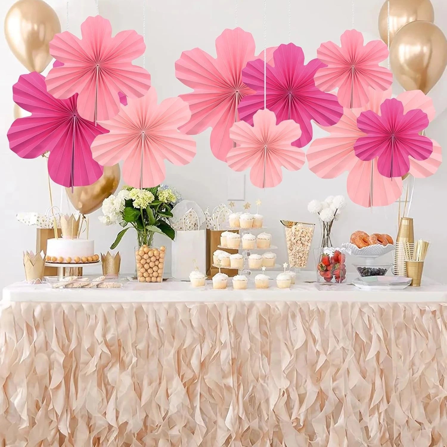 Zueyen 9PCS Paper Flowers Decorations for Wall - Shades of Pink