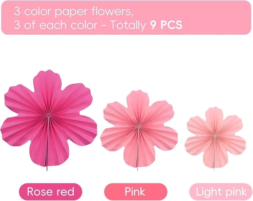 Zueyen 9PCS Paper Flowers Decorations for Wall - Shades of Pink