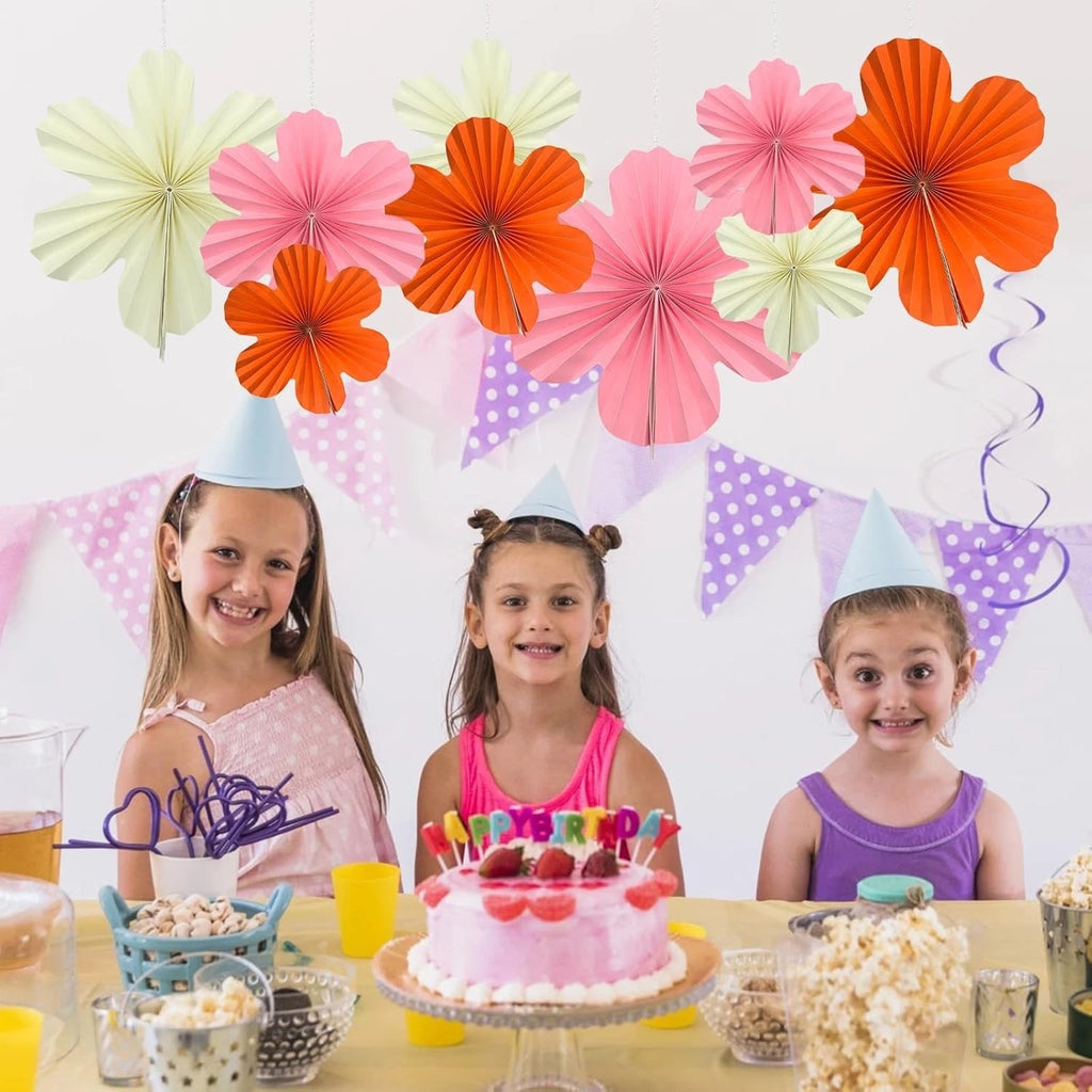 Zueyen 9PCS Paper Flowers Decorations for Wall- Orange, Pink & Off White