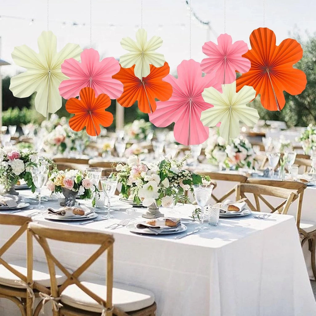 Zueyen 9PCS Paper Flowers Decorations for Wall- Orange, Pink & Off White