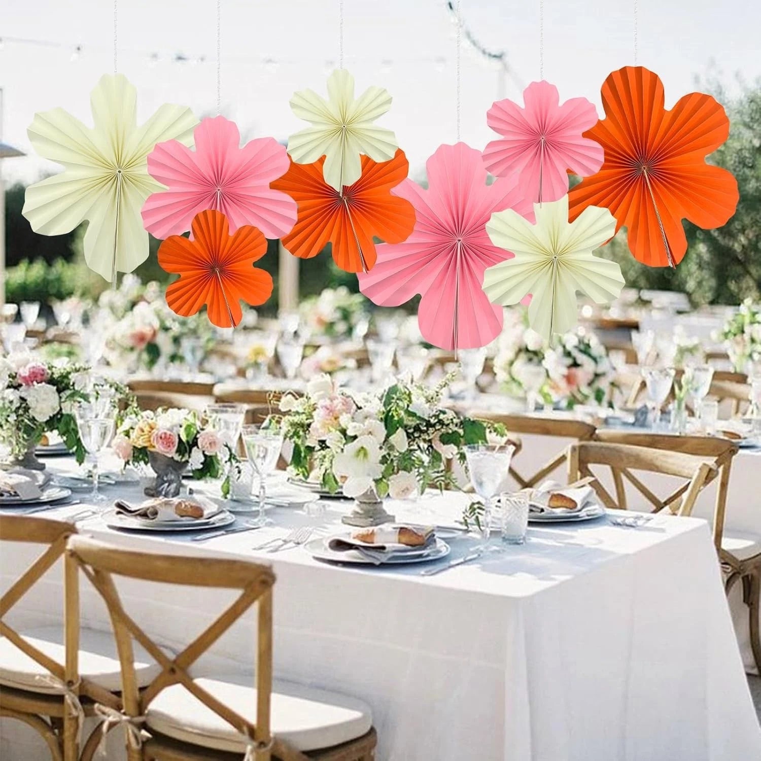 Zueyen 9PCS Paper Flowers Decorations for Wall- Orange, Pink & Off White