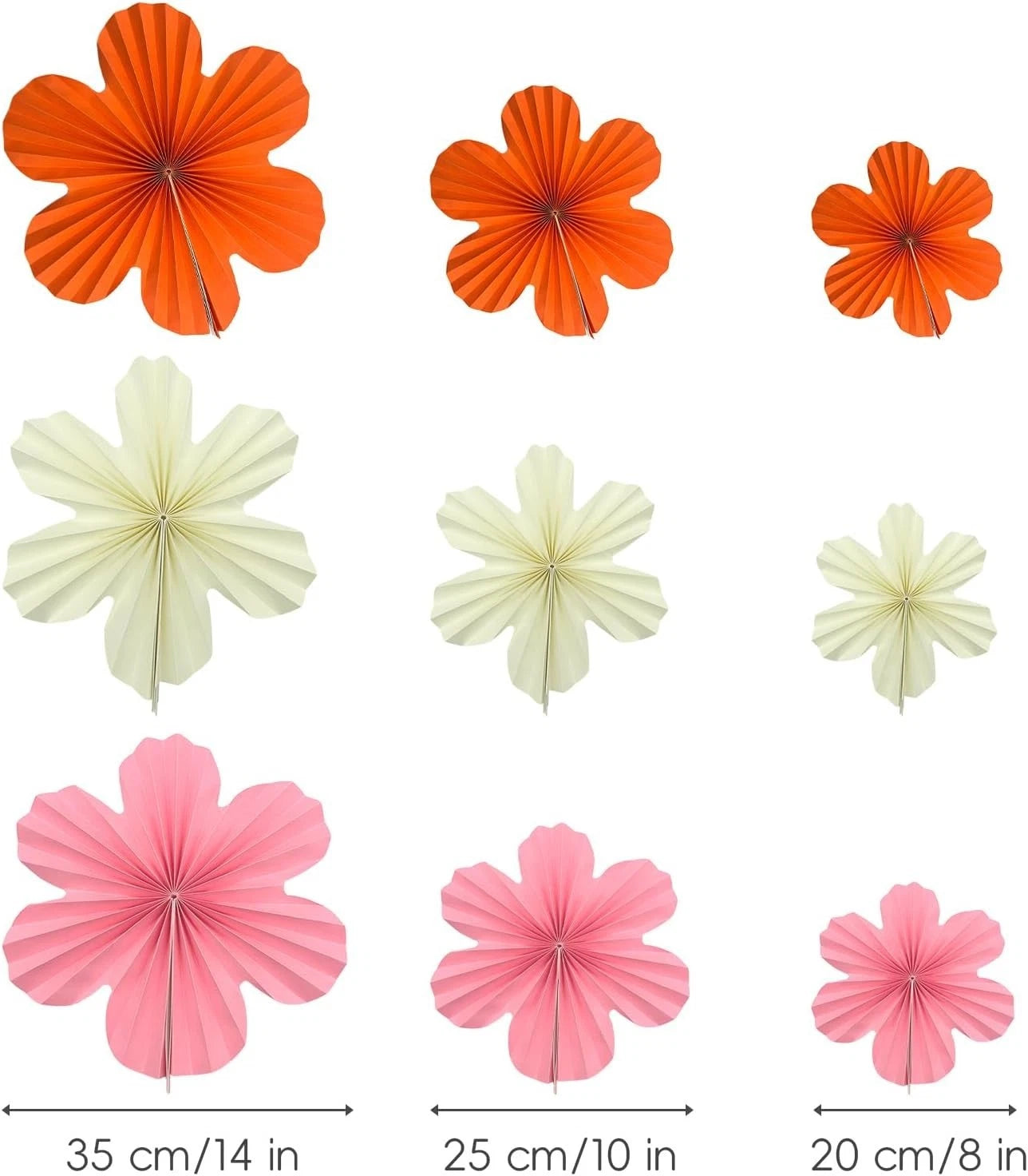 Zueyen 9PCS Paper Flowers Decorations for Wall- Orange, Pink & Off White