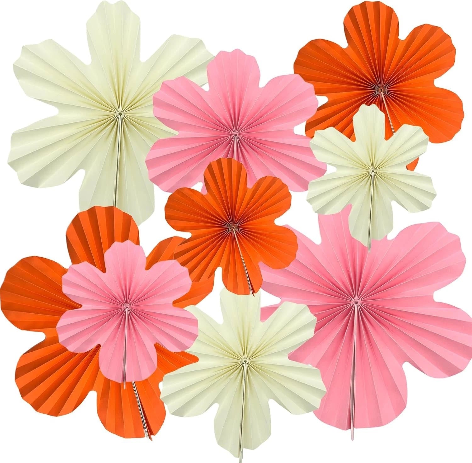 Zueyen 9PCS Paper Flowers Decorations for Wall- Orange, Pink & Off White