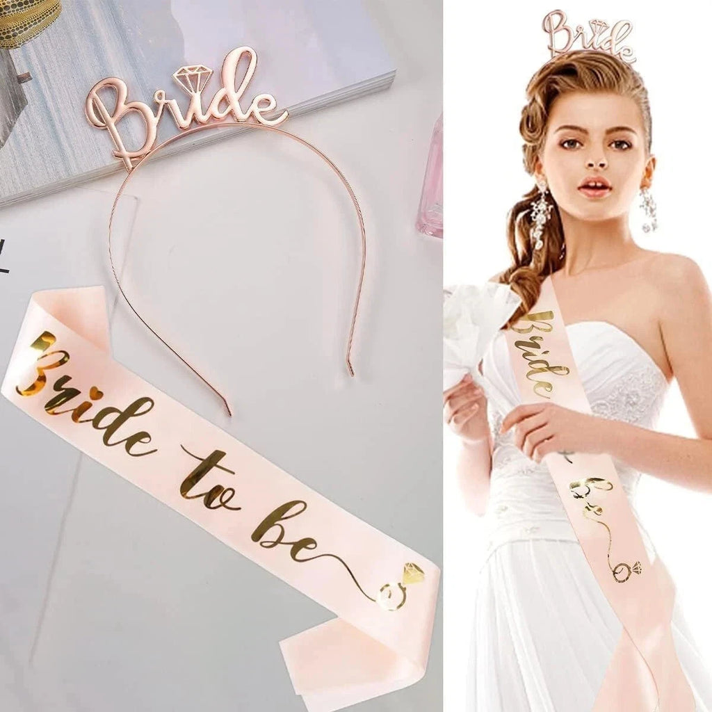 16pc Bridal Shower Bachelorette Party Decoration Bride To Be Sash Veil Tiara Set