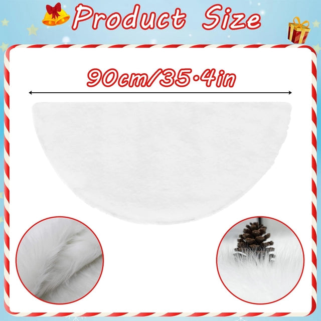 White Plush Faux Fur Christmas Tree Skirt - Xmas Tree Mat for Party, Winter Holiday, New Year Decor