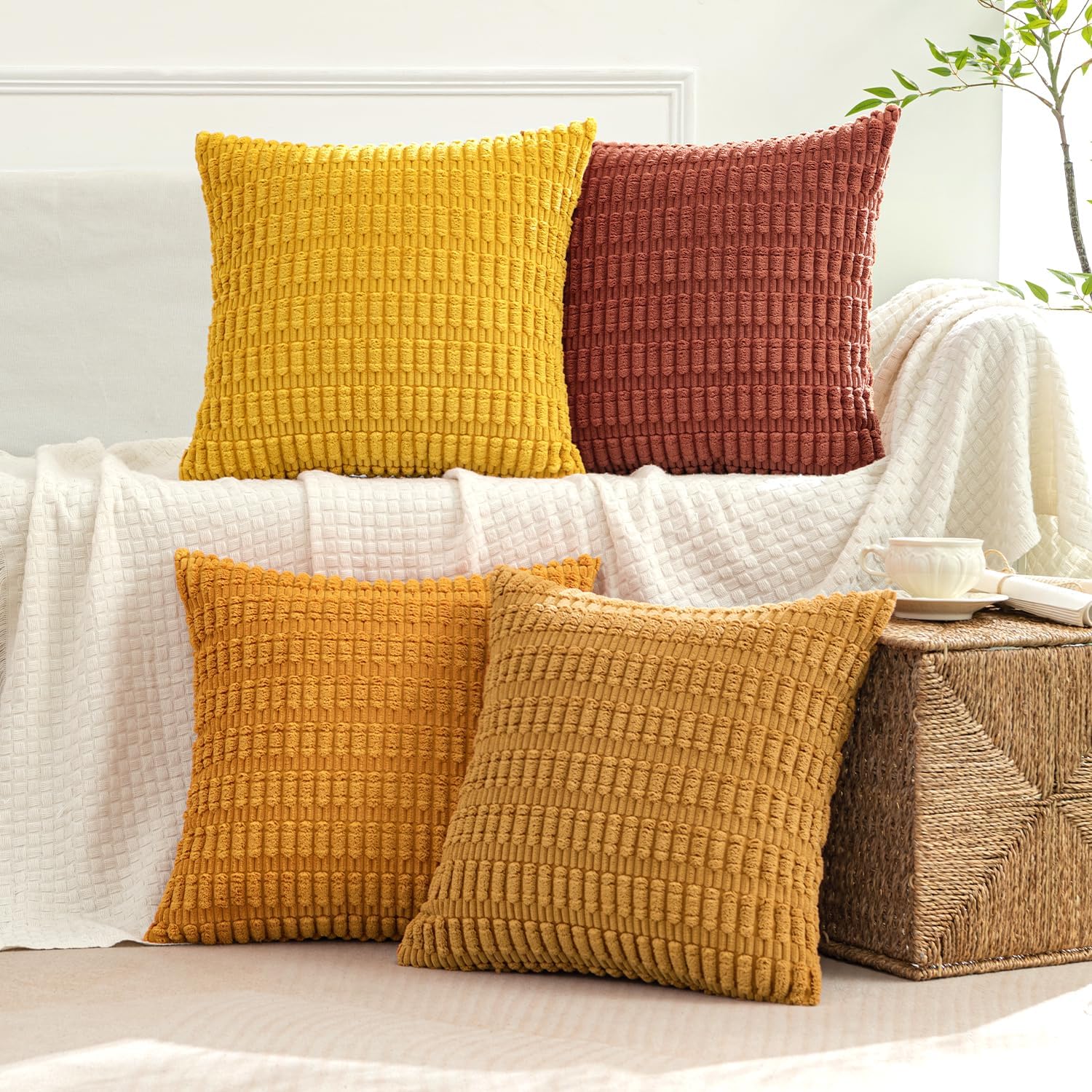 MIULEE Pack of 4 Corduroy Cushion Covers Square Soft Pilllow Covers 45x45 cm